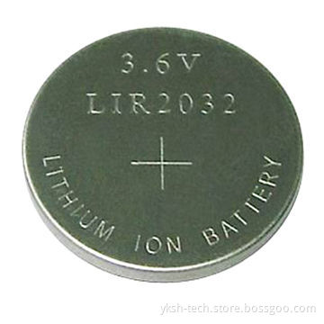LIR2032 Coin Type Lithium-ion Rechargeable Cell Battery, 3.6V 45mAh, Electronic Products Accessory